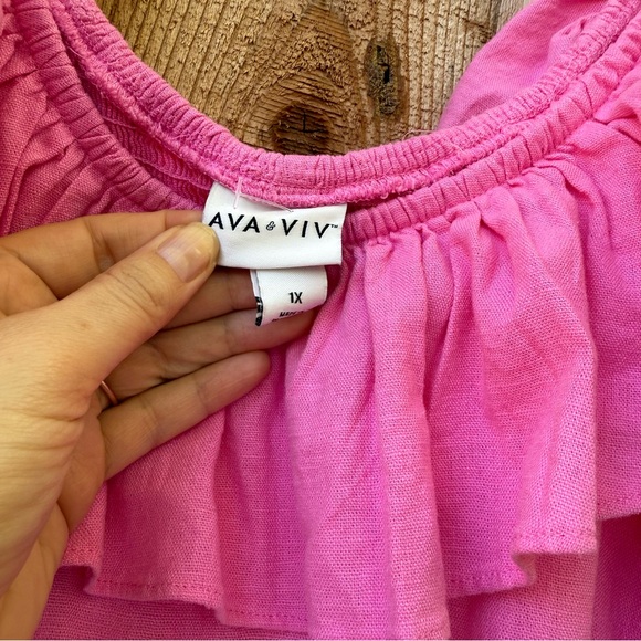 🌿 Hot Pink Off-The-Shoulder Ruffle Linen Midi Dress 🌿🌿 - Picture 7 of 10